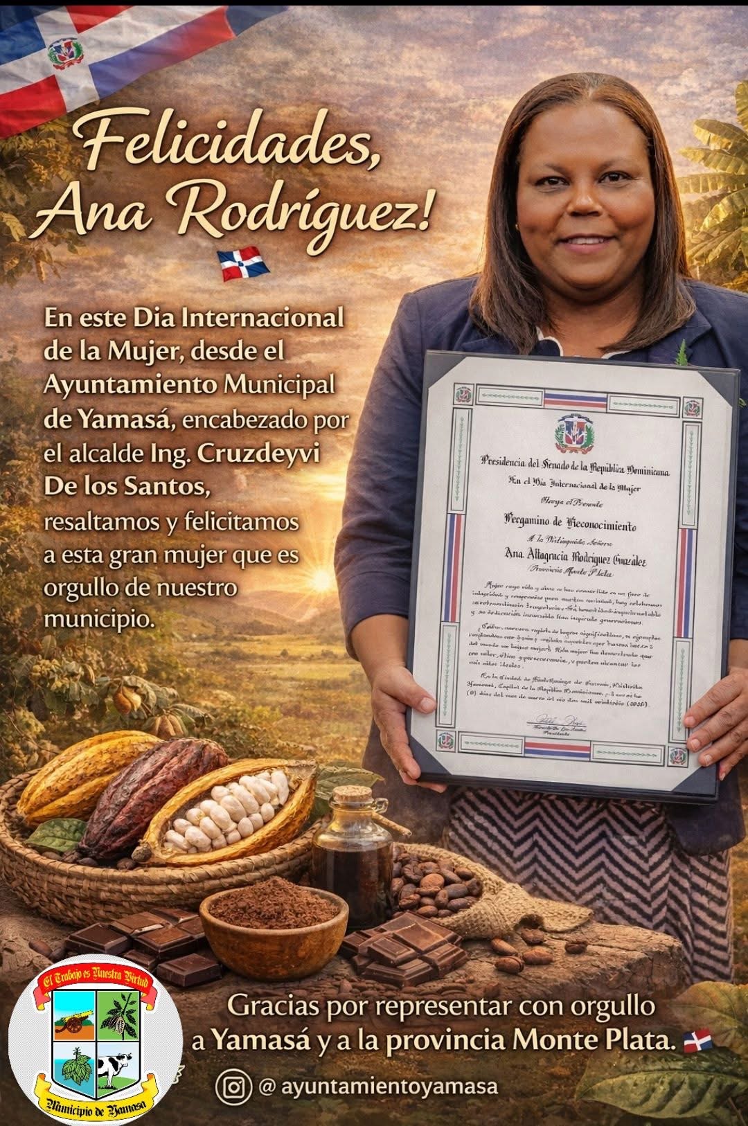 El alcalde Ing. Cruzdeyvi De los Santos felicita al ser más maravilloso que Dios creó: la mujer.